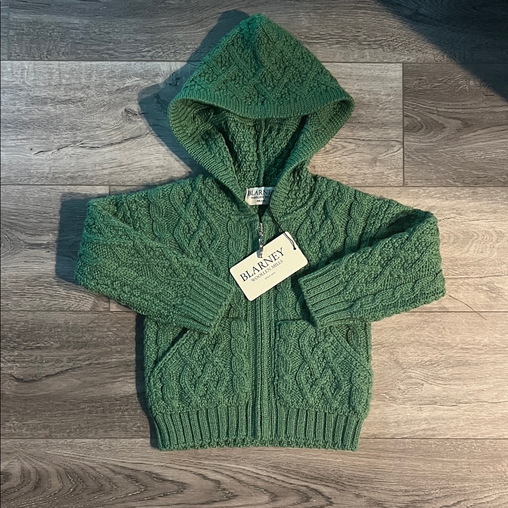 Kids Green Cable Knit Hoodie